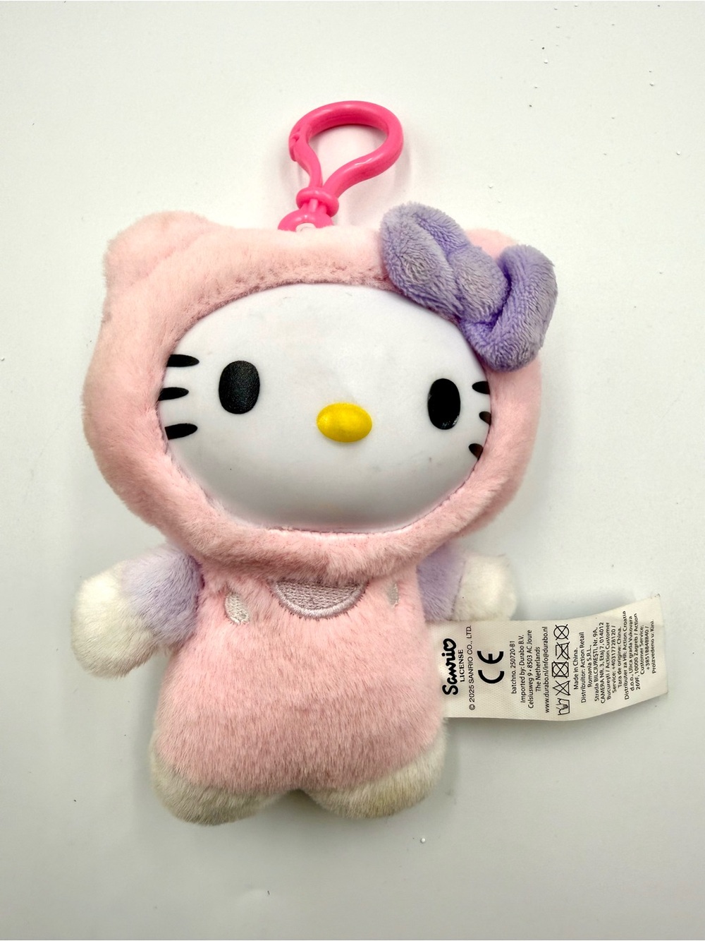Sanrio Hello Kitty Pink Plush Keychain with Lavender Bow